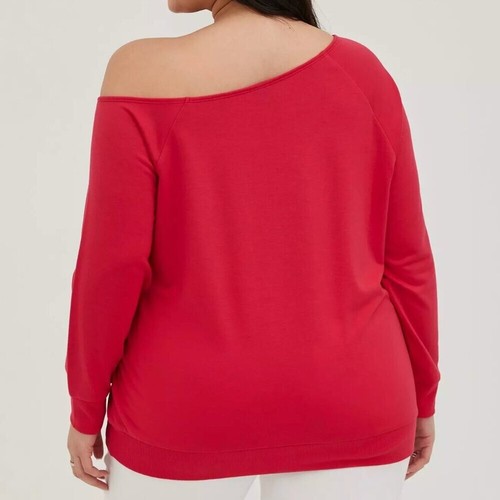 TORRID 2 Plus Size Off Shoulder French Terry Embroidered Sweatshirt Pink ish 2X - Picture 3 of 14