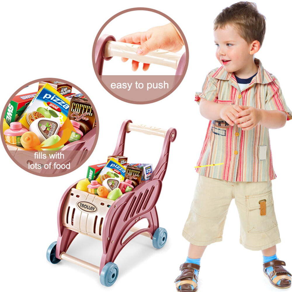 Mini Dessert Supermarket Purple Play Set Pretend Food Shopping Cart for Toddlers