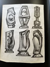 HENRY MOORE STYLE DRAWING UNSIGNED SCULPTURE STUDY ABSTRACT STATUE CUBISM 1960