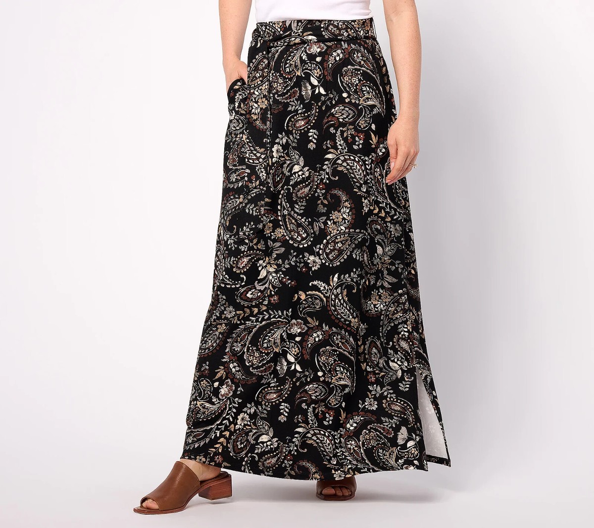 スカート ENOF jersey long skirt Black 02 Denim & Co. Regular Printed Double Knit Jersey Maxi Skirt
