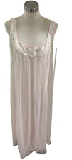 Vtg Vanity Fair Lt Pink Long Gown Negligee Sz 38 Lace w/Chiffon Overlay Peignoir