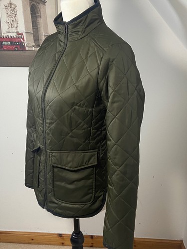 H&M L.O.G.G Padded Jacket Size 6 Quilted Dark Green Side Pockets Zip Up Fitted - Picture 4 of 9