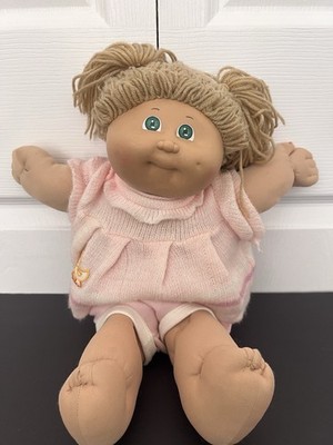 VTG 1982 1984 Cabbage Patch Doll Blonde Hair Green Eyes Pink Duck Shirt Shorts