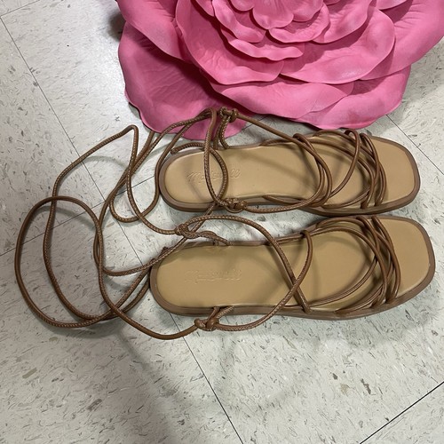 MADEWELL Sz 7 The Soraya Sandals Caramel Leather Gladiator Lace Up Strappy - Picture 1 of 10