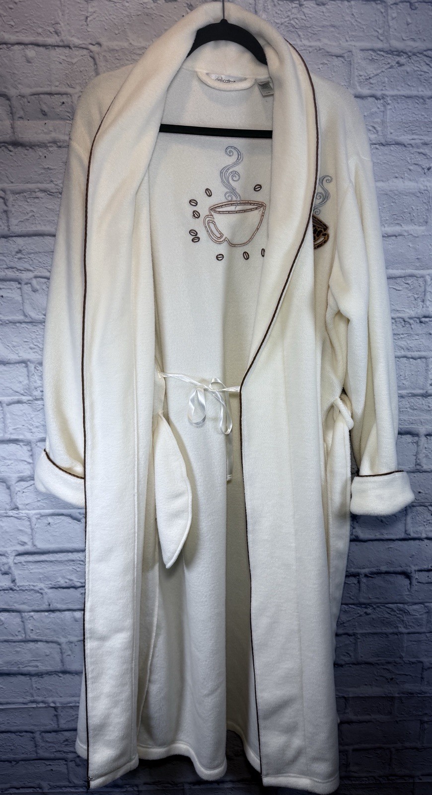Vtg Delicates Java Coffee Robe Cream Plush Fleece… - image 8