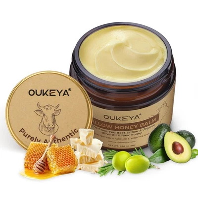 OUKEYA 100% Grass-Fed Beef Tallow Honey Balm Intense Moisturizing Cream