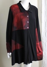 MODERNIST Chic Michael Taylor Sz XL Black Red FLOWING Lagenlook A-Line Tunic Top