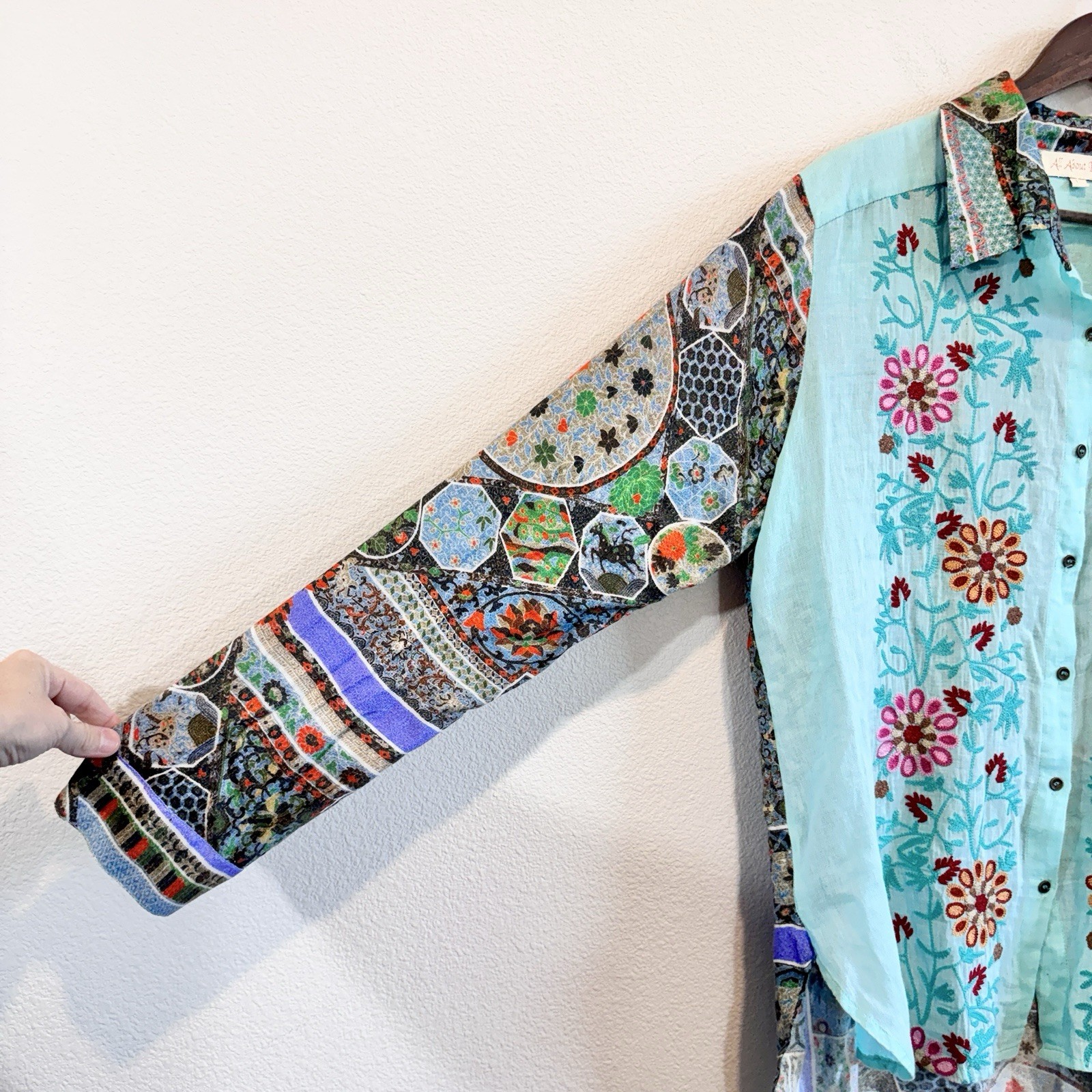 Boho Embroidered Patchwork Button Front Tunic Shi… - image 4