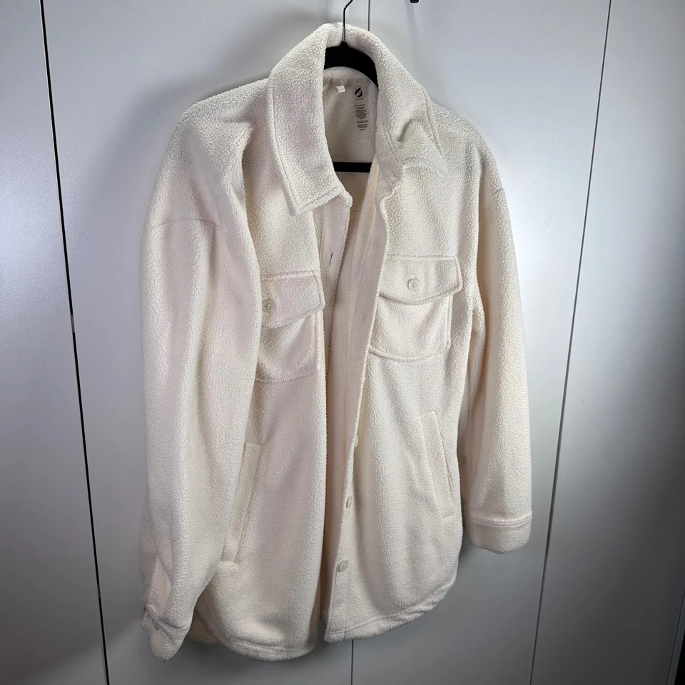 Acogedora chaqueta polar Lou & Grey para mujer L crema de gran tamaño con botones Cottagecore Foto 3 de 4