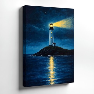 Wall Art Lighthouse at Night Ocean Seascape Coastal Canvas Print Decor 79 Poster