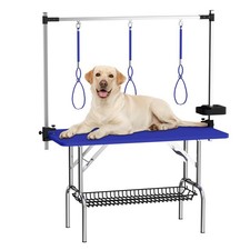 47" Foldable Dog Grooming Table w/ Adjustable Height Arms, Nooses Mesh Tray
