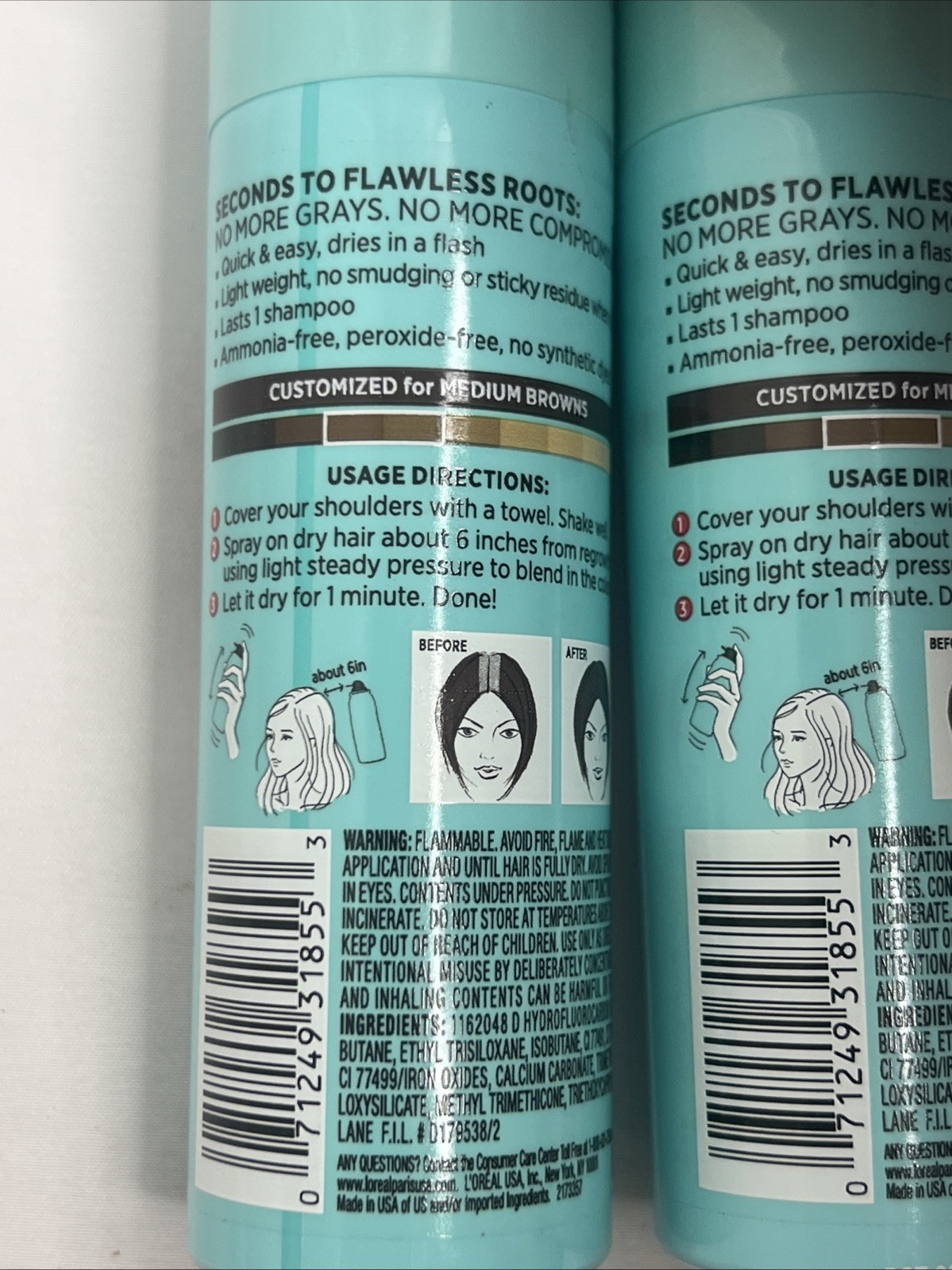 L'Oreal Paris Magic Root Cover Up Gray Concealer Spray Medium Brown Lot Of 2