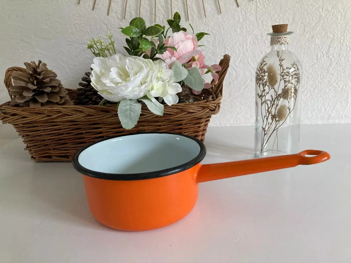 Lot De 4 Casseroles émaillées Vintage Orange - Fabrication Française Années 70