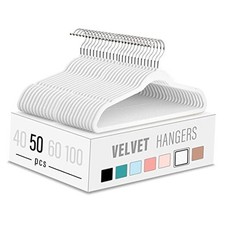 Velvet Clothes Hangers 50 Pack,Non-Slip Slim Suit Hanger 17.7inch-50pack White