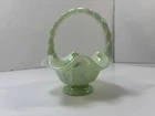 VTG Fenton Art Glass Green Jadeite Sea Foam Basket Iridescent 6" Pastel Spring