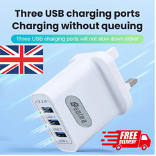 3 Multi-Port Fast Quick Charge USB Hub Mains UK Plug Adapter Wall Charger Phones