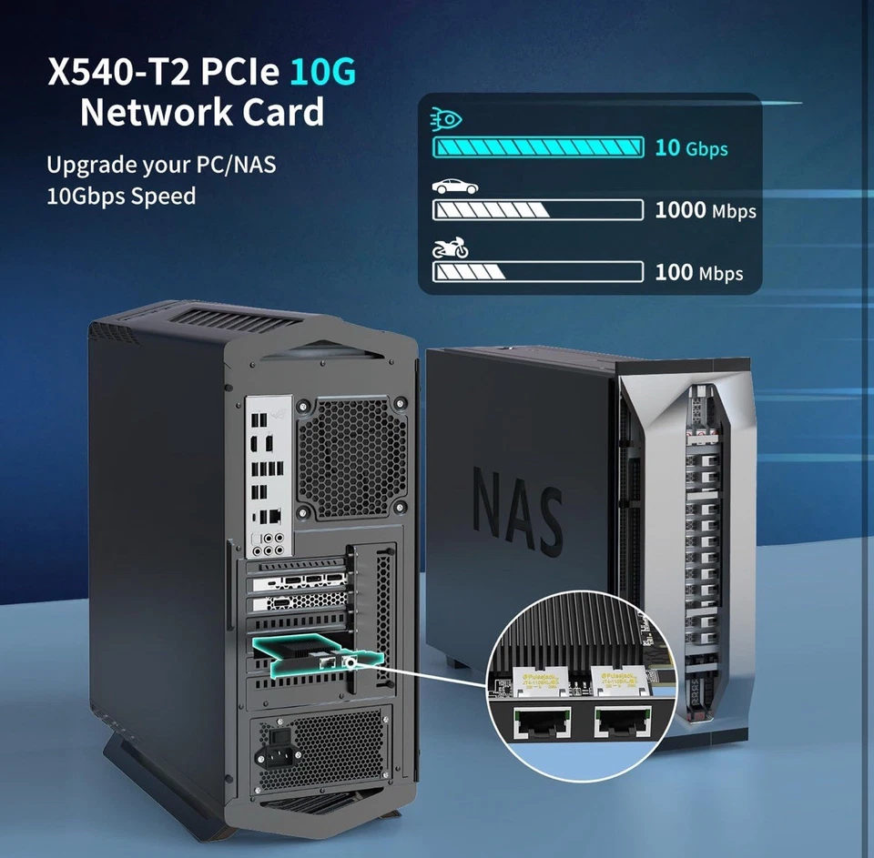 10Gb Dual LAN Base-T PCI-e Network Card Intel X540-T2 Controller RJ45 Port 10G - Image 3 of 4