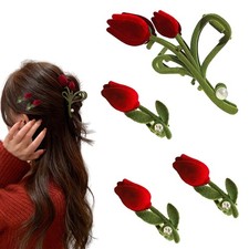 Rose Tulip Flower Hair Claw Clips Cute Metal 1 Count Pack of 4 , Multicolor