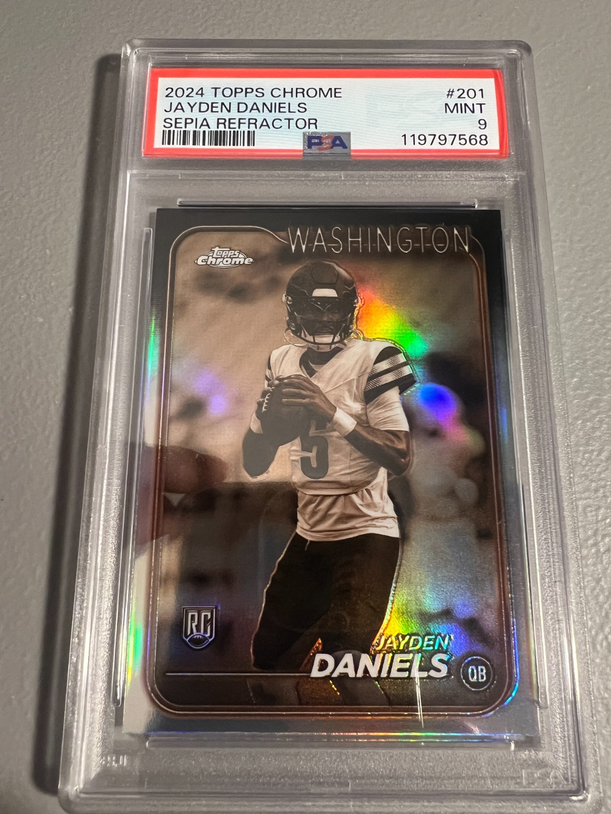 2024 Topps Chrome - Jayden Daniels COMMANDERS Rookie Sepia Refractor #201 PSA 9