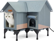 Cat House Weatherproof Heated Cat House for Outside Insulated Cat Shelter Grey