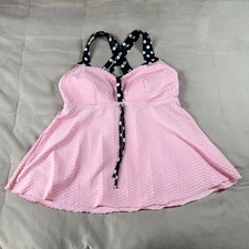Unbranded Pink Black Womens Size XL Polka Dots Peplum Stretch Tankini Swim Top