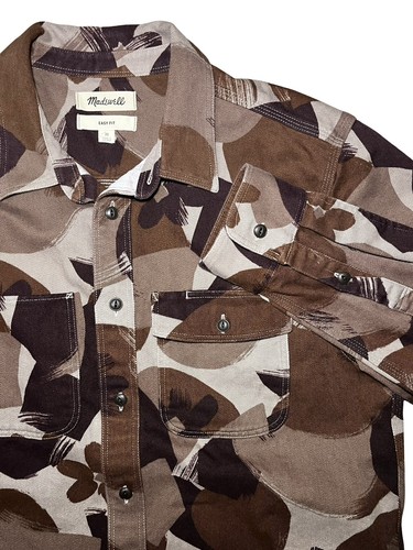 Madewell Arbeitshemd Herren mittelbraun Brushstroke Camouflage Blumen Knopfleiste