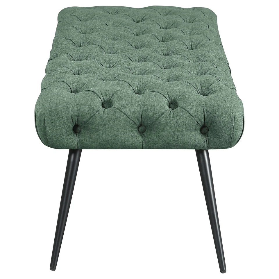 Coaster Ella 18" Fabric Upholstered Tufted Bench with Metal Legs in Teal Green - Image 4 of 4