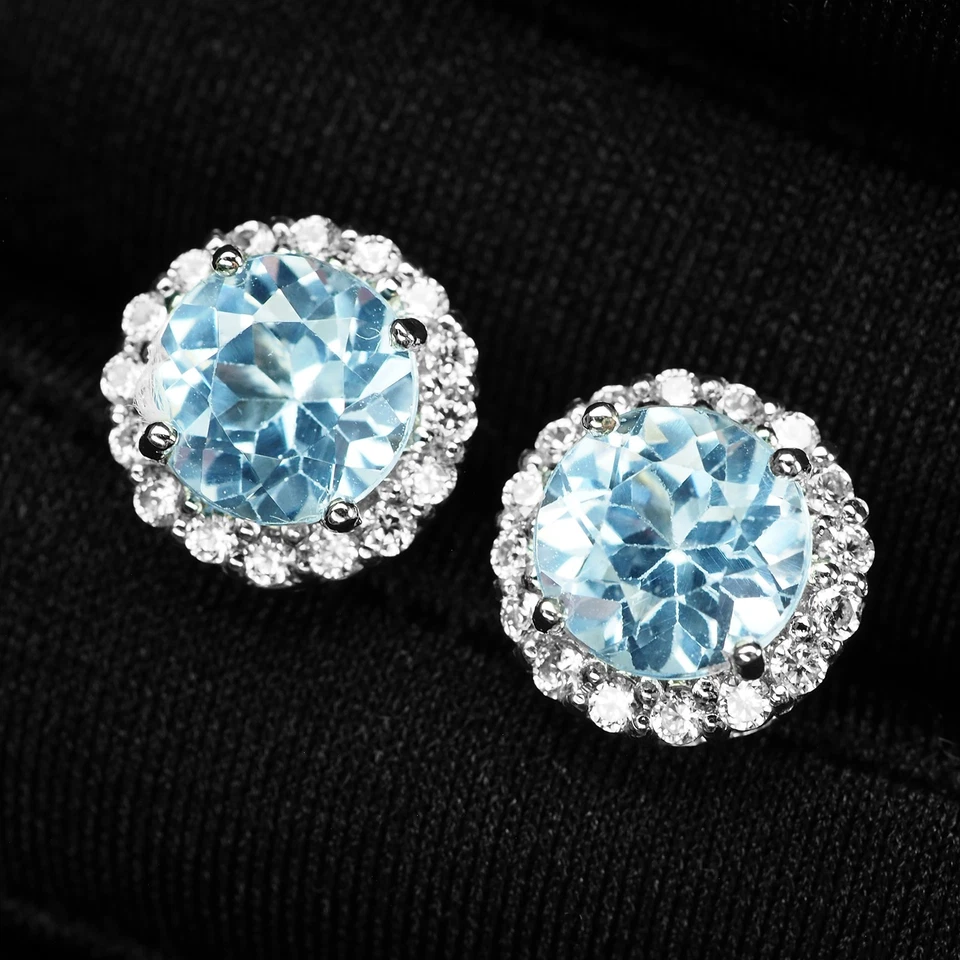 Brilliant Light Blue Sapphire 3.12Ct 925 Sterling Silver White Gold Earrings - image 3 of 4