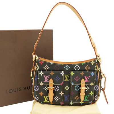 Authentic Louis Vuitton M40054 Monogram Multicolore Lodge PM Black FL0095