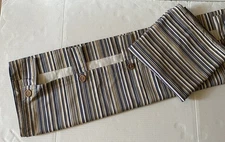 2 Panel Curtains Blue Tan Striped Cotton Farmhouse Window Drapes 80”x39”