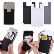 3Pcs Adhesive Silicone Credit Card Holder Cell Phone Pocket Stick on Wallet USA
