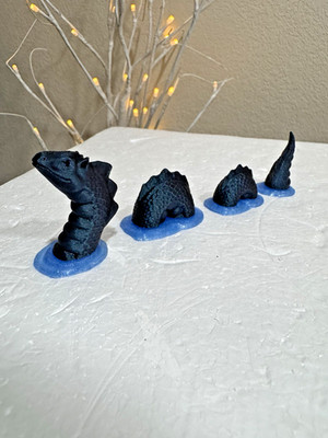 SMALL - LOCH NESS MONSTER ''NESSIE'' FOR VILLAGE / DIORAMA - 4 pc set - 3d Printed