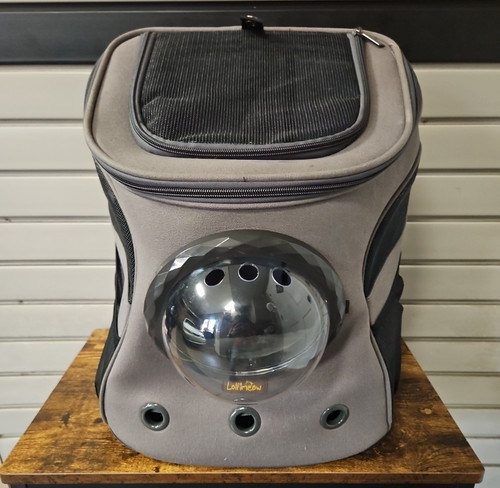 Lollimeow Gray Black Canvas Bubble and Breathable Capsule Portable Pet Backpack