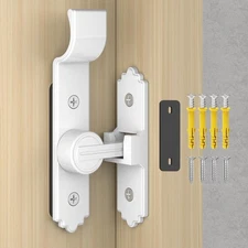 90-Degree Barn Door Lock Latch with Handle Heavy Duty Flip Gate Latch White