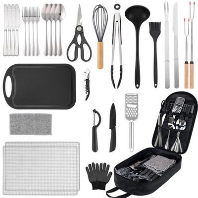 Camping Accessories Kitchen Cooking Utensils Set, Portable Outdoor Camp Cookw...