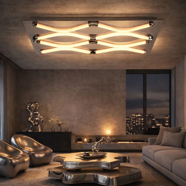 Deckenlampe Deckenleuchte Wohnzimmerlampe Led Chrom Designlampe Flurlampe L 58Cm-image