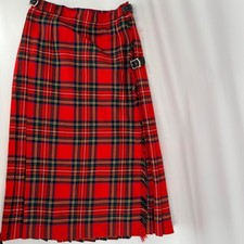 Vintage St Andrew Scottish Wool Tartan Kilt Skirt Red Plaid Wrap 24" Waist