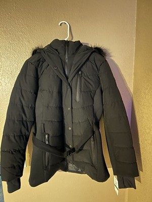 Michael Kors Women Scuba Belted Hood Faux Fur Coat Jacket Black L NWT MSRP $280