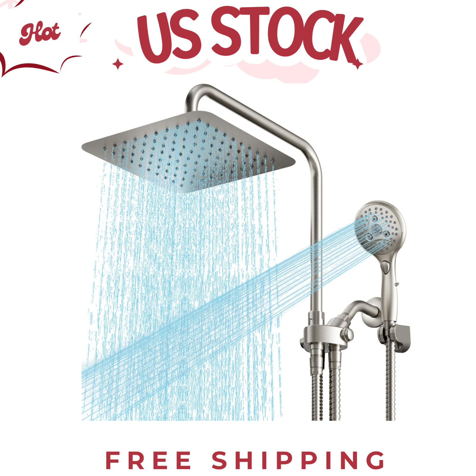 High Pressure 10 Inch Rain Shower Head & Handheld - 7 Modes 