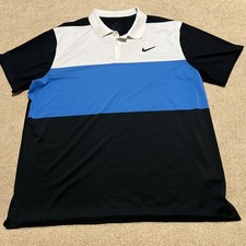   Nike Dri Fit Golf Polo Shirt XL Black Blue Short Sleeve Performance Free Ship