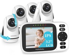HelloBaby 3.2" Video Baby Monitor with 4 Cameras, No WiFi, Remote Pan Tilt Zoom