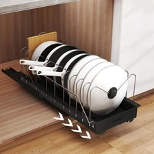 Expandable Pots and Pans Organizer Under Cabinet, Sliding Pot Lid Holder and ...