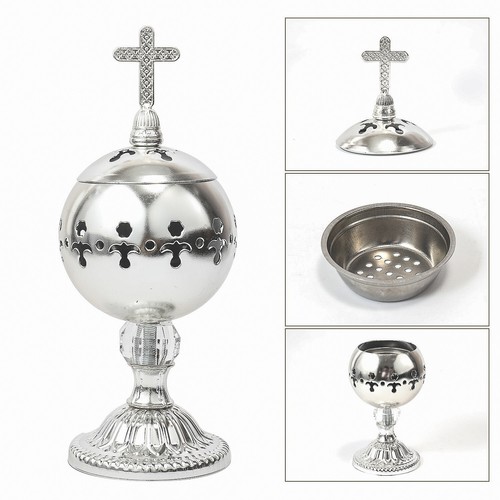 Incense Burner Charcoal Polished Silver Censer Christian Church Holder 7.9" - Picture 7 of 7