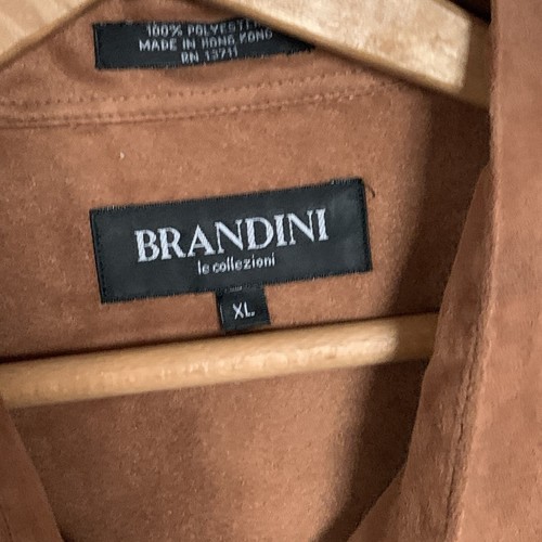 Brandini Mens XL Brown Button Up Long Sleeve Shirt Nylon Blend Suede - Picture 3 of 6