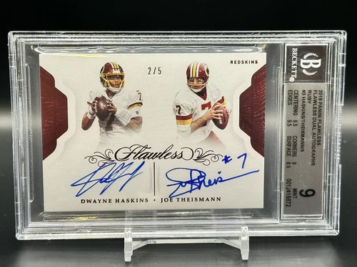 2019 Panini Flawless - Dual Auto Ruby Dwayne Haskins / Joe Theismann 2/5 BGS 9