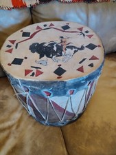AWESOME VINTAGE LARGE NATIVE AMERICAN LG RAWHIDE PAINTED DRUM GREAT SOUND