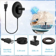 Winter Bird Bath Heater,70W Pump with Thermostat, 3.3ft Cord for Outdoor Gardens