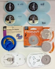 3 Fiskars, Dritz Sharpener, 4 Used Gingher 45mm Rotary Blades Lot