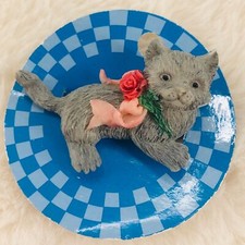 Vtg United Design Pet Pins Grey Cat w/ Rose H...