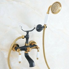 Black Gold Brass Wall Mount Clawfoot Bath Tub Faucet Tap w/ Handheld Shower